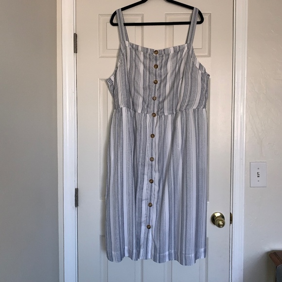 LOFT White and Black Striped Midi Dress - Picture 2 of 8
